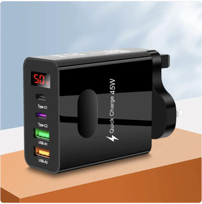 Dual USB & Type-C Digital Display Phone Charger